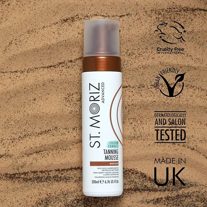 St Moriz Advanced Color Correcting Self Tanner Mousse in Medium - Instant Self Tanning Foam for Face & Body - Long Lasting & Streak Free (No Tanning Mitt) - (7.78 fl oz)