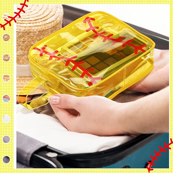 Reginary 12 Pcs Softball Cosmetic Bag Gifts Accessories for Makeup Bags Softball Clear PVC Cheer Case Toiletry Zipper Pouch Waterproof Travel Toiletry Handbag Purses Organizer for Women Valentine Gift