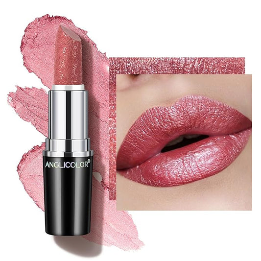 Glitter Metallic Pink Lipstick,High Impact Lipcolor,Lightweight Hydrating Formula Smooth and Non-Sticky,Rose Lipstick For Women,Full-Coverage Lip Makeup(01 COSMOPOLIS, 4g)