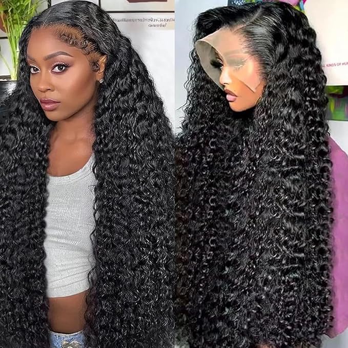 28 Inch Deep Wave Lace Front Wigs Human Hair Pre Plucked 13x6 HD Transparent Lace Frontal Wigs Human Hair 180 Density Curly Wigs for Women