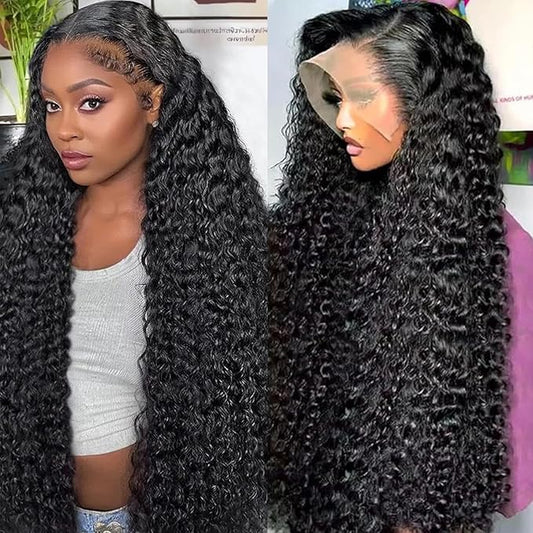 28 Inch Deep Wave Lace Front Wigs Human Hair Pre Plucked 13x6 HD Transparent Lace Frontal Wigs Human Hair 180 Density Curly Wigs for Women