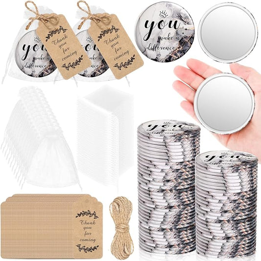 Tradder 50 Sets Compact Mirrors Bulk Women Gifts Inspirational Appreciation Employee Gifts Small Purse Pocket Makeup Mirrors for Mother's Day Coworker Nurse Bridal Souvenir Bags(Black)