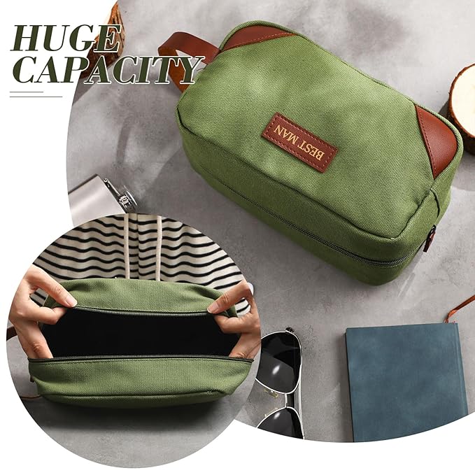 Eccliy 6 Set Groomsmen Gifts Men Toiletry Bags Men's Travel Shaving Kit Bathroom Bags Water Resistant Toiletry Case for Wedding Groomsman Proposal Gift Travel Accessories(Army Green)