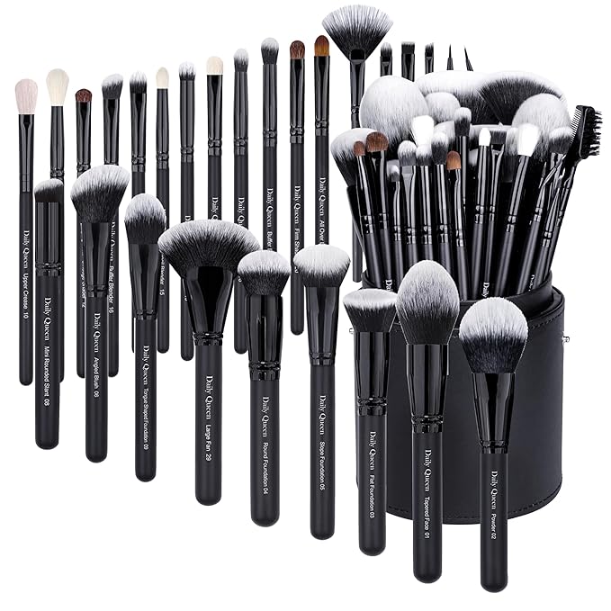 29pcs Black Professional Makeup Brush holder Set Kabuki Powder Concealers Eye shadows Blush Eyeliner Eyebrow Contour Eye blending Brushes