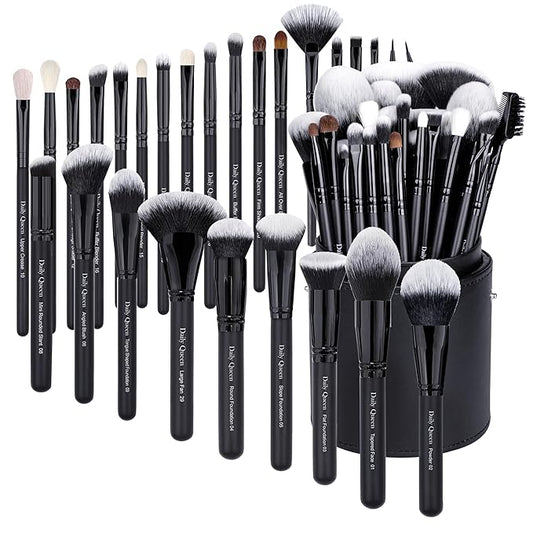 29pcs Black Professional Makeup Brush holder Set Kabuki Powder Concealers Eye shadows Blush Eyeliner Eyebrow Contour Eye blending Brushes