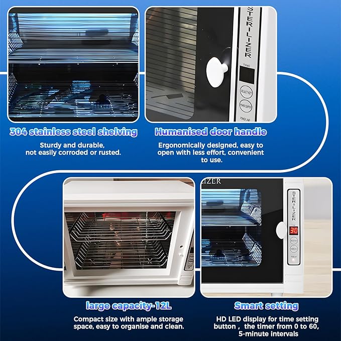 Nail Tool Cleaning Machine 12L High Capacity Dry Heat Cabinet for Home Salon Manicure Tool Cleaner Cabinet