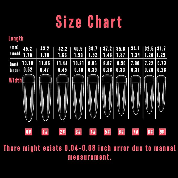 500 pcs Half Cover Extra Long Hawk Curved Stiletto/Almond Nail Tips, XXL 2XL Sharp False Nails for Acrylic, Clear QUEEN STILETTO CURVE Eagle Claw Gel Extension x 10 Sizes in Bag for Salon