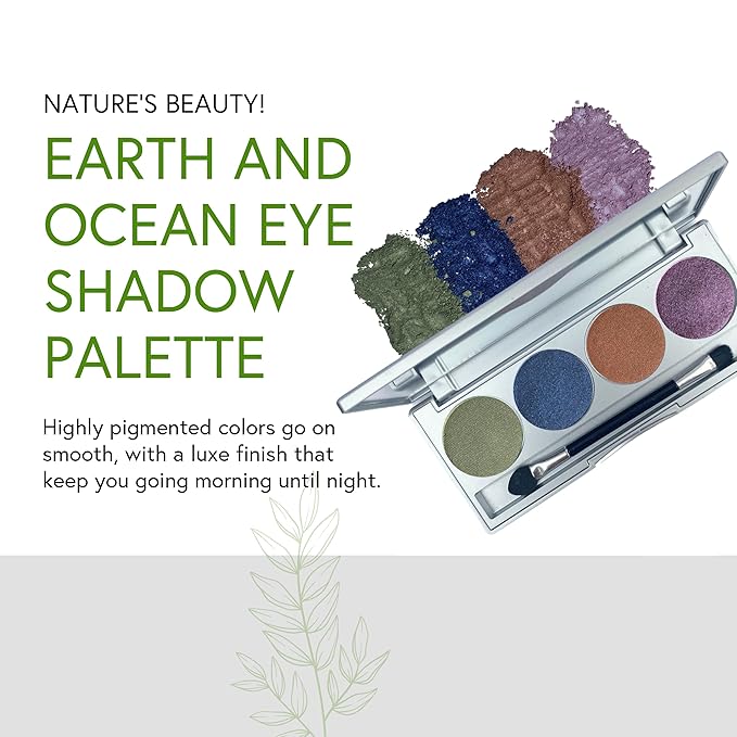 Honeybee Gardens Earth & Ocean Eye Shadow Palette, Clean and Bold, 4 Highly Pigmented Colors With Long Lasting Luxe Finish, Vegan, Cruelty-Free, Gluten-Free, and Paraben-Free, Net Wt 1.3g Each