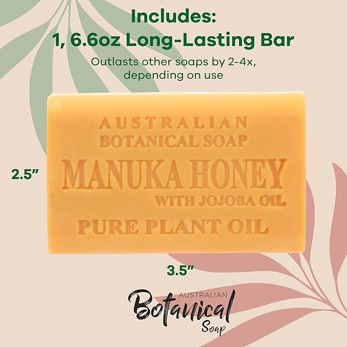 Australian Botanical Soap Manuka Honey with Jojoba Oil 6.6 oz Luxury Soap Bars Enriched with Shea Butter, Pack of 1