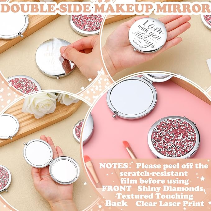 Thyle 12 Pcs Christian Compact Mirror Gifts for Women Bible Verse Bulk Hand Makeup Compact Purse Mirror Inspirational Religious Baptism Gift for Teacher Mother's Day Women Nurse(Pink)