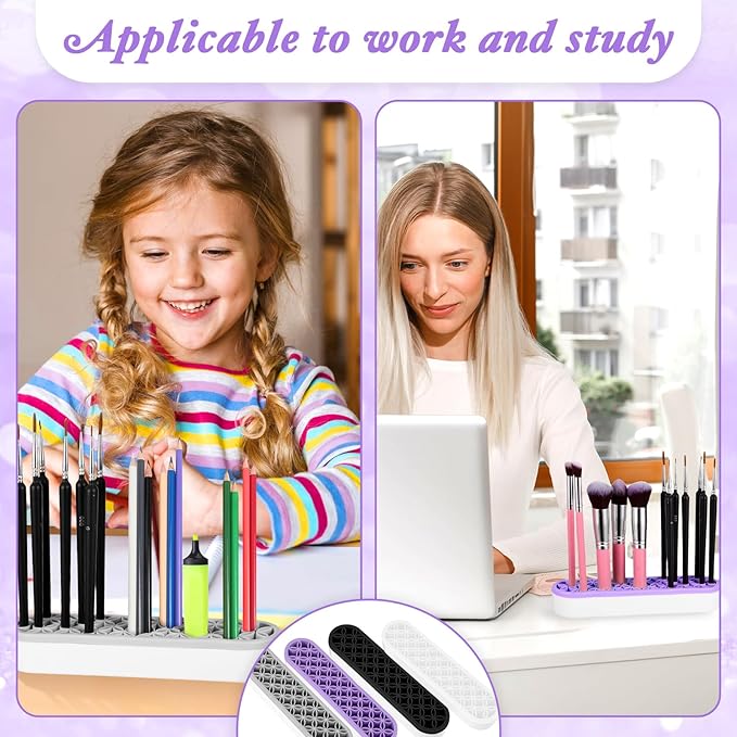 MAQUITA 4 Pcs Silicone Makeup Brush Holder Stand Multipurpose Cosmetic Travel Storage Box Painting Pen Brush Organizer for Brush, Eyeliner Pencil Art (Multicolored)