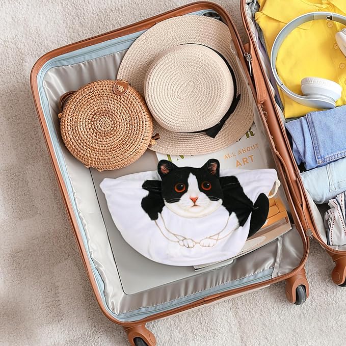 Drawstring Makeup Bag, Cat Makeup Bag, Travel Makeup Organizer, Cosmetic Pouch Bag, Cat Gift for Women, Lay Flat Makeup Bag Gifts for Cat Lovers