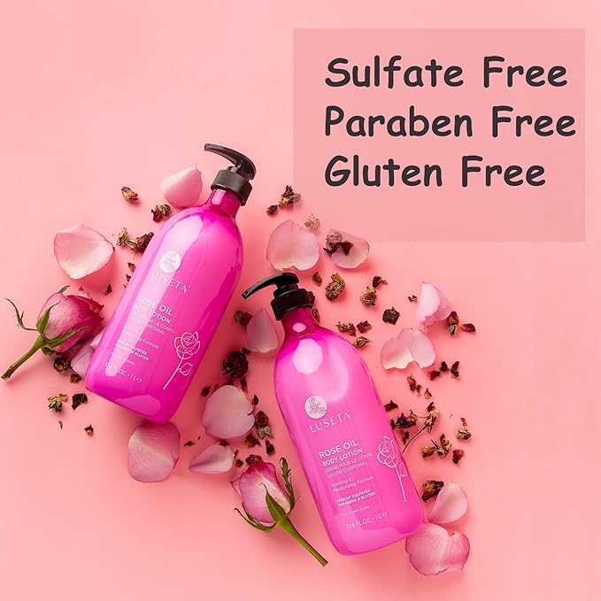 Luseta Rose Scented Body Lotion for Women 33.8oz, Moisturizing Body Lotion with Natural Rosa Rugosa Flower Extract, Sulfate & Paraben Free