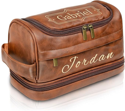 Personalized Toiletry Bag for Men, Waterproof Shaving Kit Gift for Dad, Custom Engraved Leather Travel Kit, Gifts for Men, Mens Travel Gift, Double Sided customization
