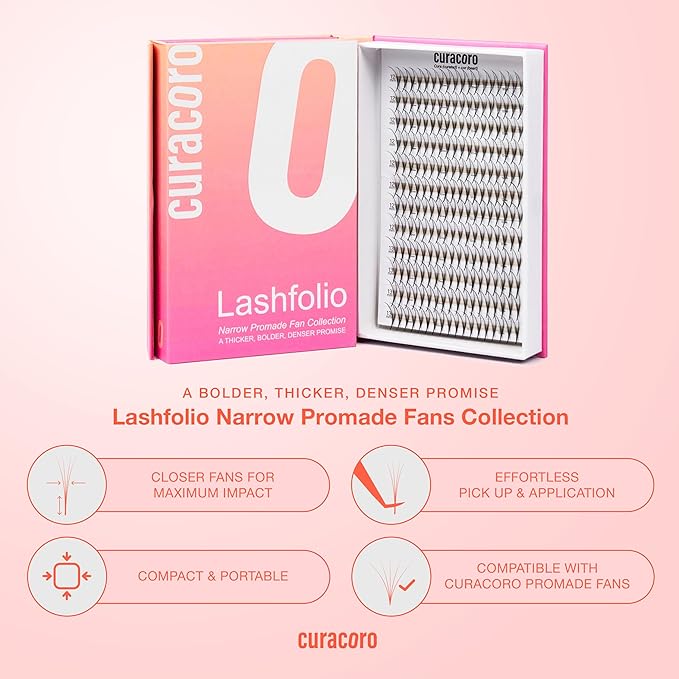 Curacoro LashFolio Double Spike Promade Fans, Handmade Volume Eyelashes, 5D To 10D, C CC D Curl, 0.03~0.07mm, 8-13mm Mix Length, Professional Long-Lasting Promade Lash Fans (7D-0.05 D 8-13mm)
