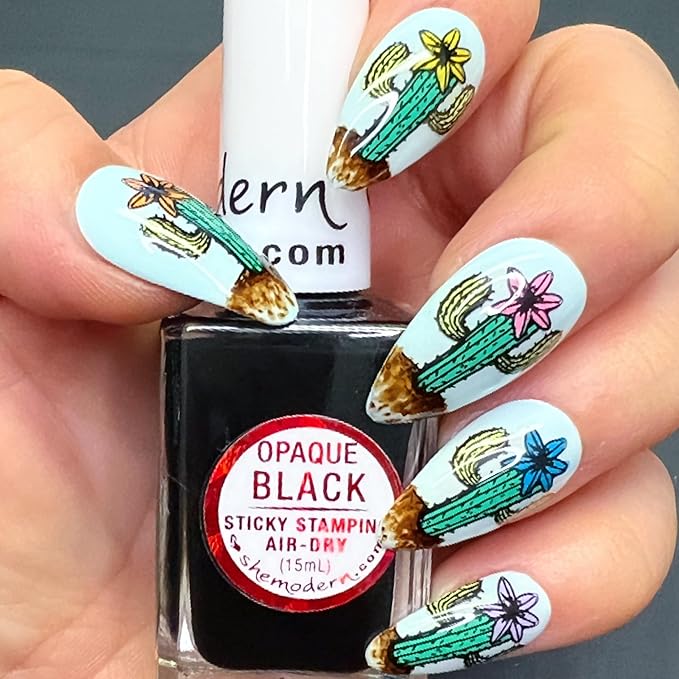 SheModern STICKY BLACK Opaque Stamping Polishes (Set of 3) For Nail Art Design Air Dry Collection. More Transfer Time with Tacky Surface for Easy Adhere of Pigment, Glitter