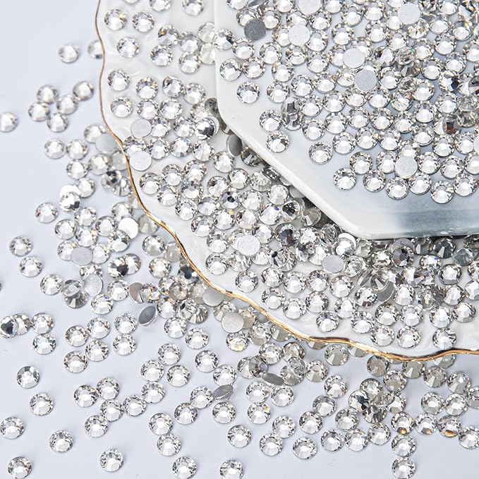 2000PCS Clear Rhinestones Bulk, Flat Back Crystal Glass Stone Round Gems,SS30, 6.4-6.6mm