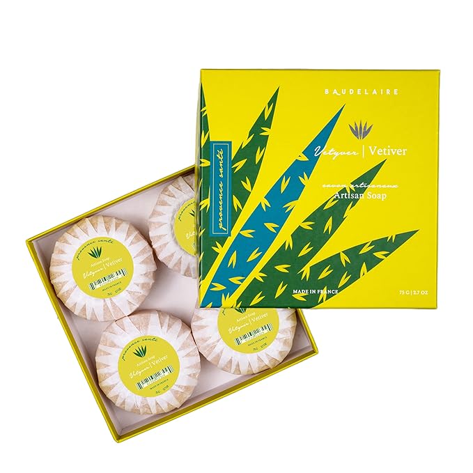 Provence Sante Luxury French Cleansing Bar - Moisturizing Shea Butter - Triple-milled Vetiver Fragrance, 2.7oz 4-Bar Gift Box