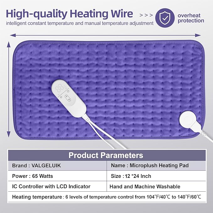Heating Pad for Pain Relief (12"x24") - Back, Neck, Shoulder, Cramps & Joints - Moist/Dry Heat Options, Auto-Off, Machine Washable - Ideal Gift for Mother's Day & Christmas, Women, Men, Mom, Dad
