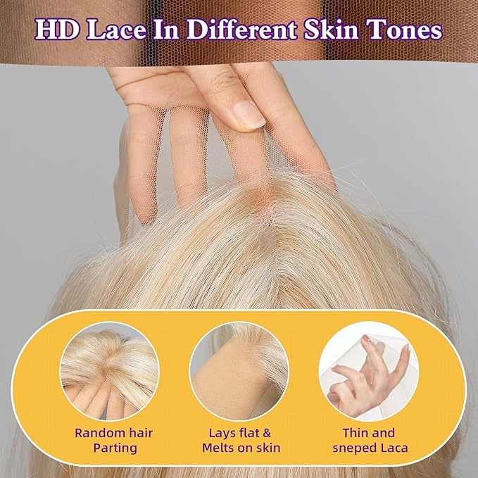 Blonde Synthetic Lace Front Wig,13X6 Long Straight Layered Glueless Wigs for Women Daily Use 22IN