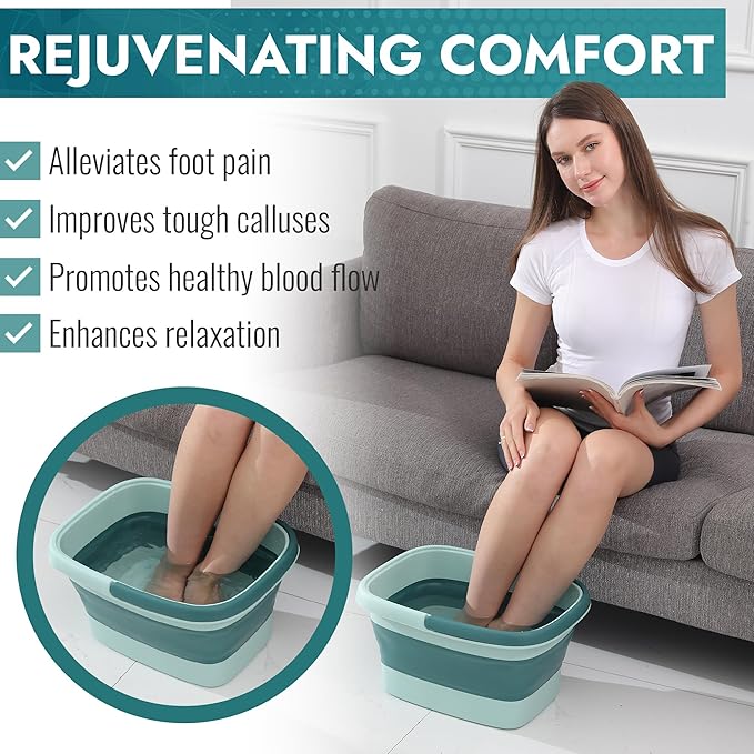 AllSett Health Collapsible Foot Bath – Advanced Foot Soaking Tub with Portable Design and Handle, Compact and Lightweight Foot Soak with Acupressure Points - Green, Blue