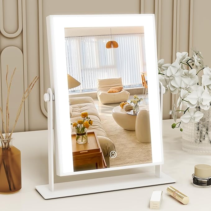 11x9 Inch Hollywood Vanity Mirror, Dimmable Lighting, Smart Touch & Dual Power Supply, Portable 360° Rotating Makeup Mirror for Travel, Home