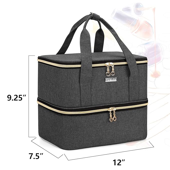 BAFASO Nail Polish Organizer Holds 40 Bottles (15ml - 0.5 fl.oz) and a Nail Lamp, Nail Polish Carrying Case with Manicure Tools Storage Sections (Bag Only), Black