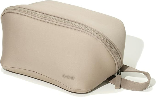 LINE+ARC Machine-Washable Neoprene Toiletry Bag (Sandstone) Modern Taupe Beige Dopp Kit Soft Insulation Cosmetics Makeup Travel Skincare Shaving Large Case Men Women Overnight Easy-to-Clean