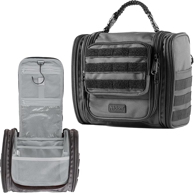 Fitdom Tactical Hanging Toiletry Bag Dopp Kit For Men & Women. Perfect For Travel & Storage for Cosmetic, Clipper, Toothbrush, Shower, Shaving & Grooming Care. Best Overnight Toiletries Organizer Case