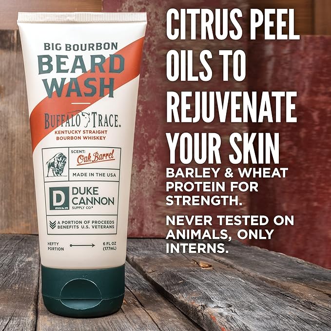 Duke Cannon Supply Co. Big Bourbon Beard Care Collection Gift Bundle (3 Piece Set) - Beard Wash, Balm and Oil (Oak Barrel Scent)