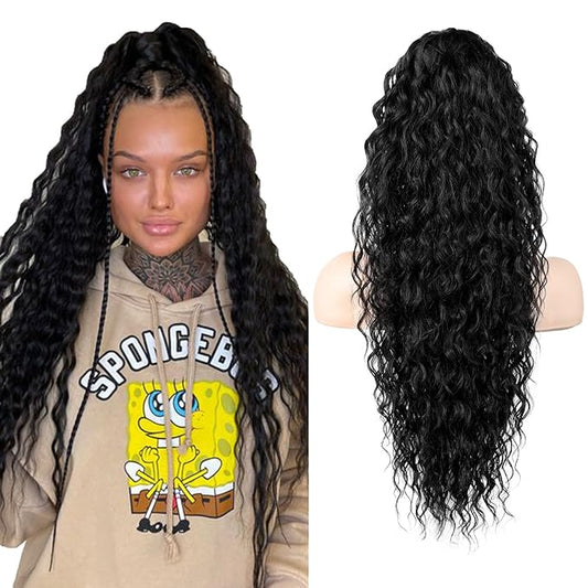 Black Ponytail Extension, SEIKEA 26" Lightweight Curly Drawstring Ponytail Long Thick Fake Pony Tail Multi Layered Natural Soft Clip in Hair Extensions Ponytail Synthetic Hairpiece for Women