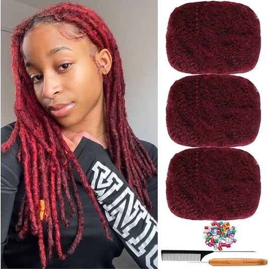 Afro Kinkys Bulk Human Hair for Dreadlock Extensions,Repair Locs, Twists and Braids, 3 Packs 90 Gram Each Package 100% Human Hair Afro Kinky Bulk Can be Dyed and Bleached (99J# 8inch)