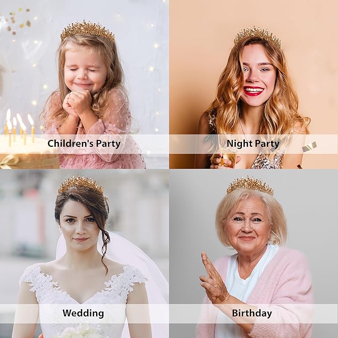 LIMELIA Women's Tiara for Henna Wedding Party|Glitter Hair Accessories for Bridal Birthday Pageant Prom Halloween Costume Christmas Party, Princess Crown|Crystal Stone-Honey