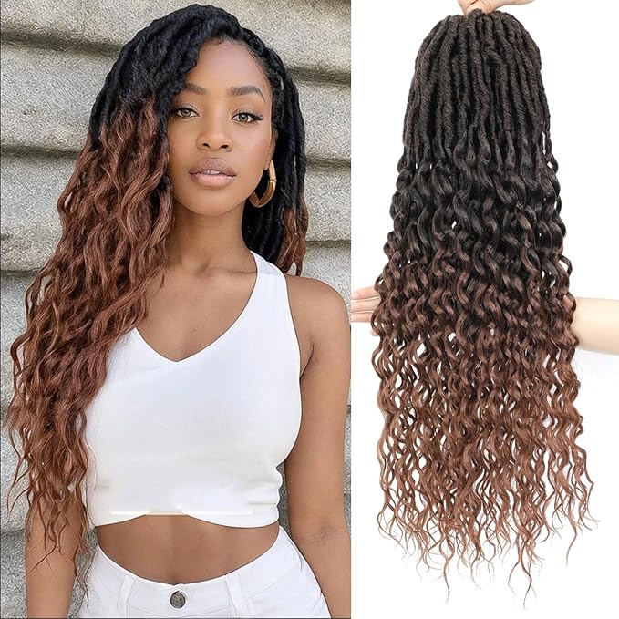 24 Inch 8 Packs Crochet Hair for Women Goddess Locs Crochet Hair Faux Locs with Curly Ends Hair Extension Pre Looped Deep Wave Ombre Brown T30 Color