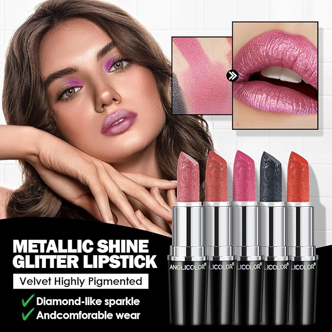 Glitter Coral Lipstick,High Impact Lipcolor,Lightweight Hydrating Formula Smooth and Non-Sticky,Metallic Orange Lipstick For Women,Full-Coverage Lip Color(14 SUNRISE AT SEA, 4g)