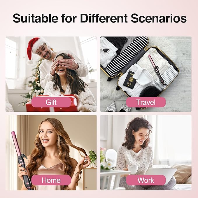 Rotating Curling Iron 1 Inch, Universal Voltage Automatic Curling Iron with Clamp, 5 Heat Settings 360° Rotatable Power Cord, Automatic Reset Function Hair Curler for All Hair (Rose Gold)