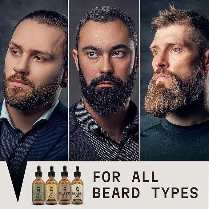 Striking Viking Beard Oil for Men - 0.66 Fl Oz, 4 Pack of Vanilla, Sandalwood, Cedarwood, Citrus - Naturally Derived Conditioner with Almond, Tea Tree, Argan & Jojoba Oil for Beard Growth & Softening