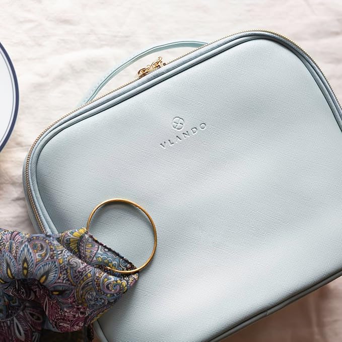 Vlando Travel Cosmetic Make-up Bag Storage Case, Multi-compartment with Dividers for Cosmetics Makeup Brushes Toiletry Jewelry Accessories, Blue