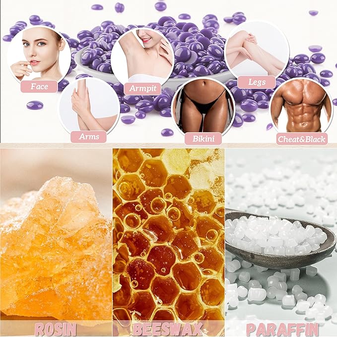 Facial Wax Warmer for Hair Removal, Home Bikini Sugar Waxing Kit for Women & Men, Collapsible Silicone Waxing Pot，Smart Temperature Control, Leg Face Body Eyebrow Wax Kit (Waxing Pot Kit)