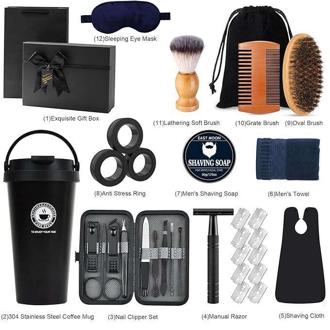 Mens gift set Birthday Gifts Beard Trimmer for Men 12 Kit Premium Gift Baskets for Men Gifts for Men Who Have Everything Men self care kit best man gifts for Him,Dad,Boyfriend,Husband,Brother