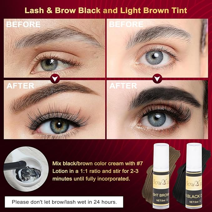 Eyebrow and Lash Lamination Kit, SCUNDA Lash Lift and Tint Kit, 6 IN I Professional Brow Lamination Kit with Black, Brow Colors, Instant Lash Lift Kit for Beginners, Fuller, Curling, Tinting