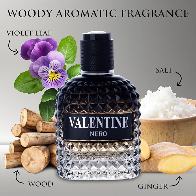 URBAN COLLECTION Valentine Nero for Men - Woody Aromatic Fragrance with Floral and Mineral Notes - Masculine Scent - 100ml