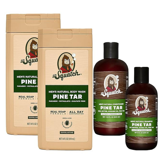 Dr. Squatch NEW Natural Body Wash and Hair Kit for Men Gift Set | No Paraben, Phthalate, Sulfate | Coconut Castaway Body Wash (14 oz, 2-Pack), Shampoo (8 fl oz) & Conditioner (11.5 fl oz)