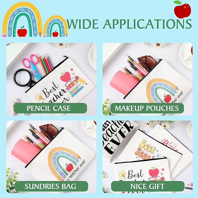 Paterr 30 Pcs Graduation Teacher Appreciation Gifts Best Teacher Ever Makeup Bag Women Cosmetic Bag Toiletry Pencil Pouch Thank You Gift Travel Makeup with Zipper