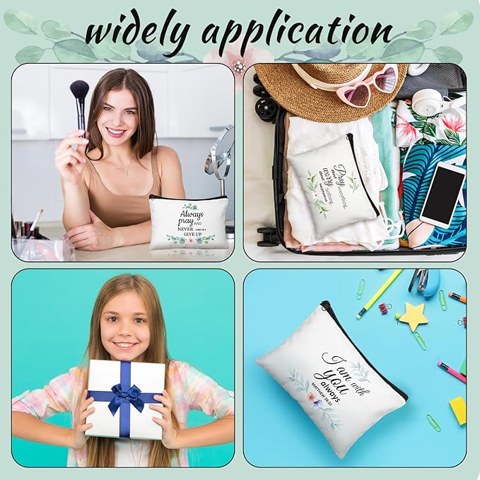 Panelee 48 Pcs Inspirational Gifts Makeup Cosmetic Bag Bulk with Zipper Keychain bibles Employee Appreciation Makeup Bags Motivational Gift for Graduation Women Teacher Coworker Gift(Bible Style)