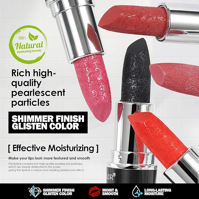 Glitter Black Lipstick,High Impact Lipcolor,Lightweight Hydrating Formula Smooth and Non-Sticky,Metallic Lipstick For Women,Full-Coverage Lip Color (08 MYSTICISM, 4g)