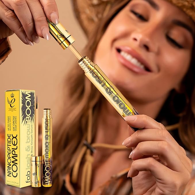 Fab Lash and Brow Boom - The Ultimate Lash and Brow Growth Serum - Lash Serum for Thicker, Longer & Fuller Lashes and Brows - Infused with Castor Oil, Biotin & Eyelash Primer for Healthy Hair Growth