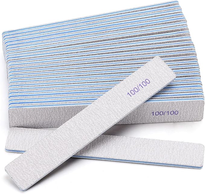 25 Pieces Rectangle Nail Files 100/100 Grit, Reusable Nail Buffers Double Sided Emery Boards Fingernail Files for Acrylic Nails and Natural Nails