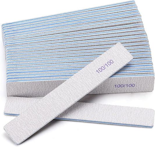 25 Pieces Rectangle Nail Files 100/100 Grit, Reusable Nail Buffers Double Sided Emery Boards Fingernail Files for Acrylic Nails and Natural Nails