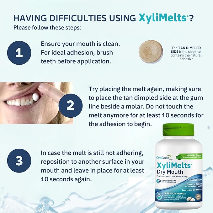 Oracoat XyliMelts for Dry Mouth Night Time or Day - Moisturizing Dry Mouth Adhering Discs, Sugar Free with Xylitol, 230 Count, Mint Flavor, 8-Hour Relief